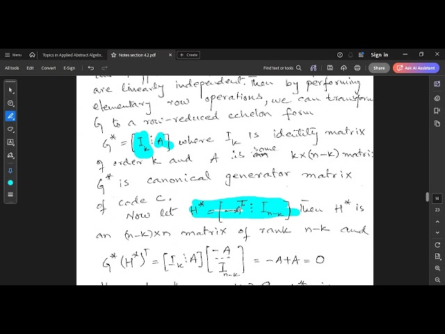 Canonical generator and parity check matrix
