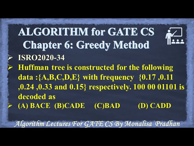 ISRO2020-34 Huffman tree is constructed for the following data :{A,B,C,D,E} with frequency  {0.17
