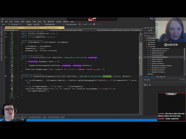 C# Chat Bot - Pair Programming Help Command with Sadukie - Live Stream