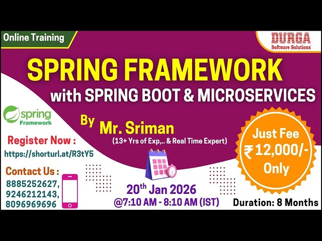 SPRING Framework with SPRING BOOT & MICROSERVICES Online Training @ DURGASOFT
