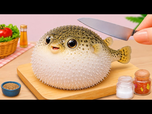 Best Tiny Cooking Ideas 🐟 Crunch Fried Blow Fish with Spicy Gochujang Noodles | Petite Cooking