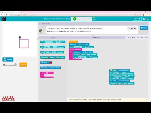 Code org Lesson 4 Creating Art with Code || Express Course 2022