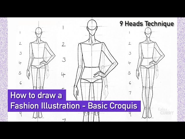 How to draw a Fashion Illustration | Step by step | Basic Croquis in front Pose | 9 Heads