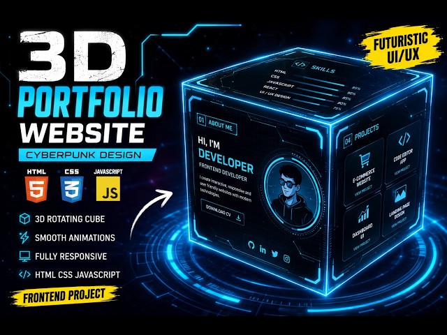 Modern 3D Portfolio Website with Rotating Cube Animation | Using Only HTML CSS JavaScript 🔥