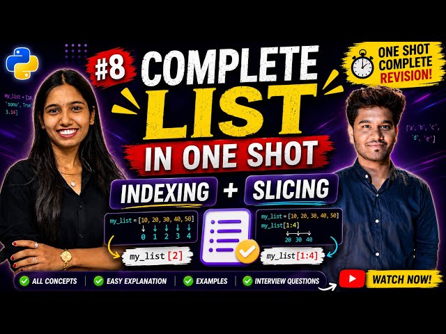 Learn Python List in One Shot | Complete List + Indexing + Slicing with notes | Hindi