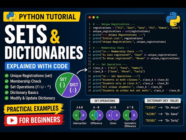 Lab-11 part-1|Python Sets and Dictionaries Tutorial with Code Examples | Python for Beginners