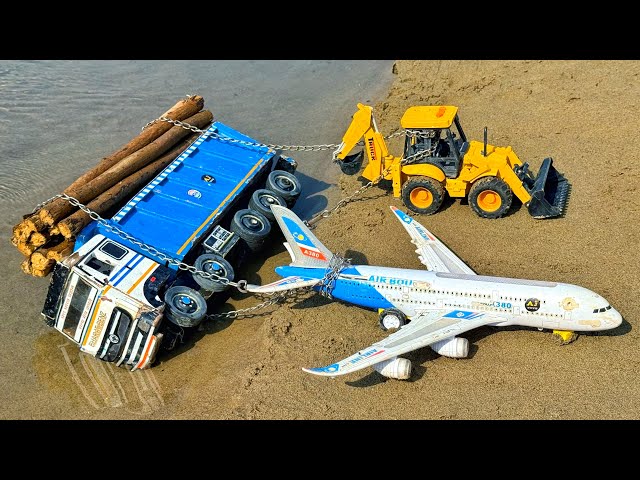 Heavy Wood Loaded Tata Truck Accident Pulling Out Plane Jcb3dx | Jcb Cartoon | Tractor Cartoon