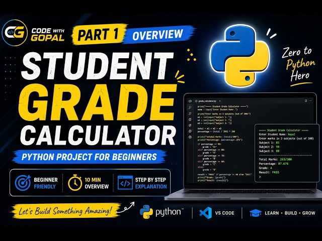Python Project for Beginners | Build Your First Student Grade Calculator | Hindi | Part 1 (Overview)