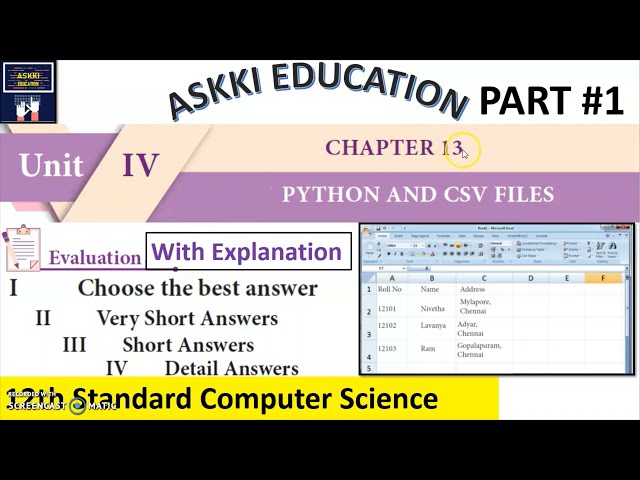 💥 12th Computer Science Chapter 13 : Python & CSV files -  Book back Answers | English Medium Part#1