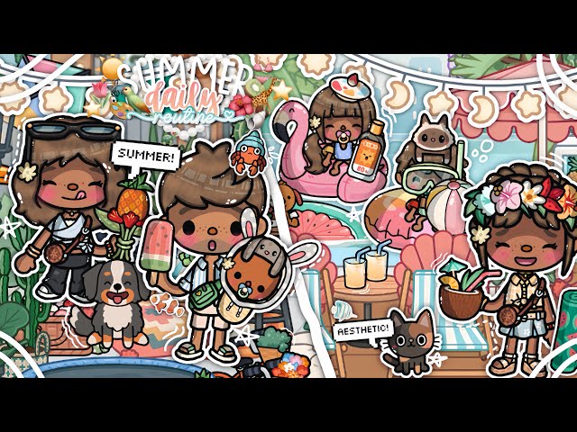 Family SUMMER day routine! *AESTHETIC* 🌞🌺🦜🐚 || *VOICED* 🎙️|| Toca Boca Life World Roleplay 🥑🌷💫🐈🌦️🎨🌺