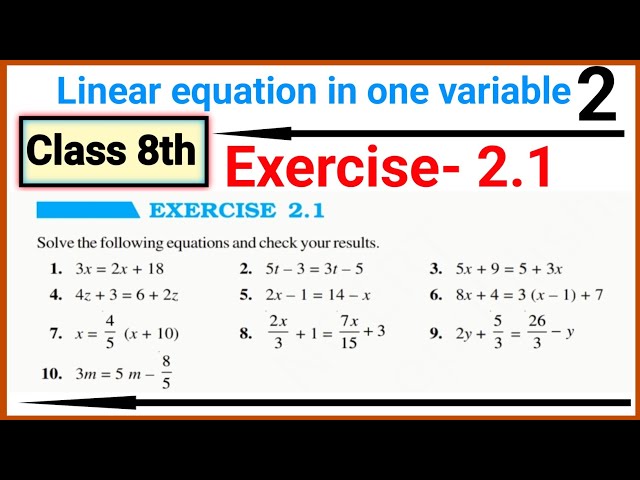 Class 8th Maths || Exercise 2.1 Class 8 || Linear Equations in One Variable || NCERT English Medium