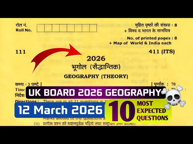 Uk Board 2026 💀 Class 12 Geography 10 Most Important Questions 🔥 Uk Board 2026