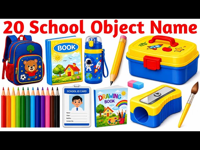 🏫 20 School Objects for Kids 🎒📚 | Learn School Items in English & Hindi | Fun Learning Video