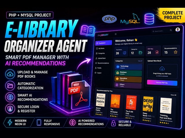 E-Library Organizer Agent 📚 | Smart PDF Manager with AI Recommendations | PHP + MySQL Project