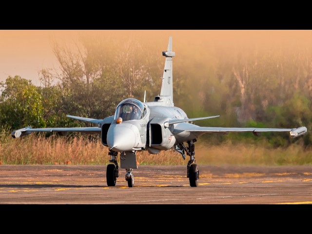 Maximum Power! F-39E Gripen Fighter Jet Afterburner Takeoff