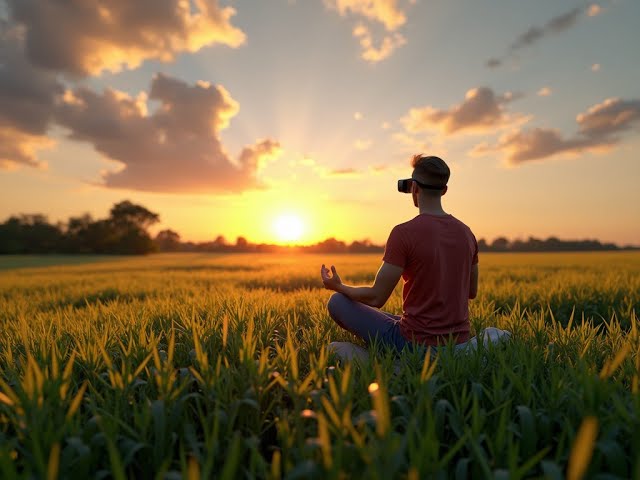 Serene Sunset: VR 180 3D Super Slow Drone Flight Over Maize Fields VR Meditation Meta Quest 3