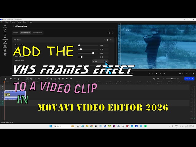 Add the VHS Frames effect to a video clip in Movavi Video Editor 2026