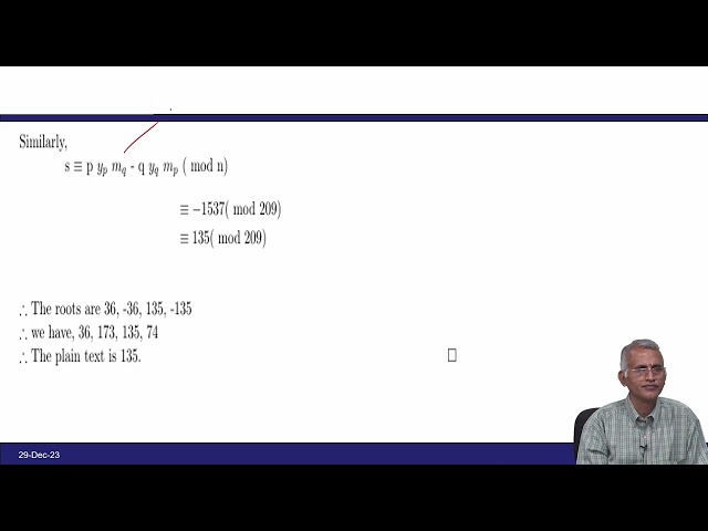 Lec 41 : Public Key Cryptosystems cont.