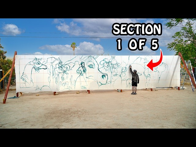 ¡Pintando este mural de 200 pies con aerosol, pieza por pieza (en mi patio trasero!)