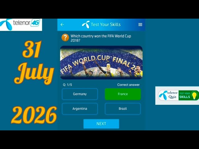 Which country won the FIFA World Cup 2018? telenor today questions and answers. 