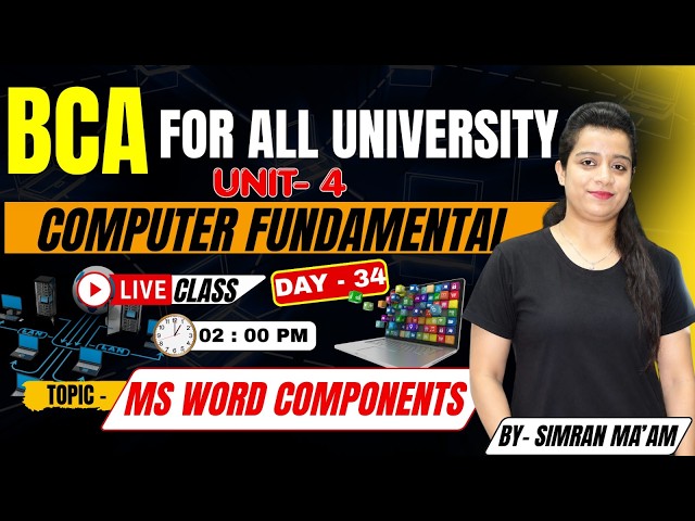 BCA 1st Semester Computer Fundamental MS Word Components | Unit 4 | Day 34 | By Simran Ma'am