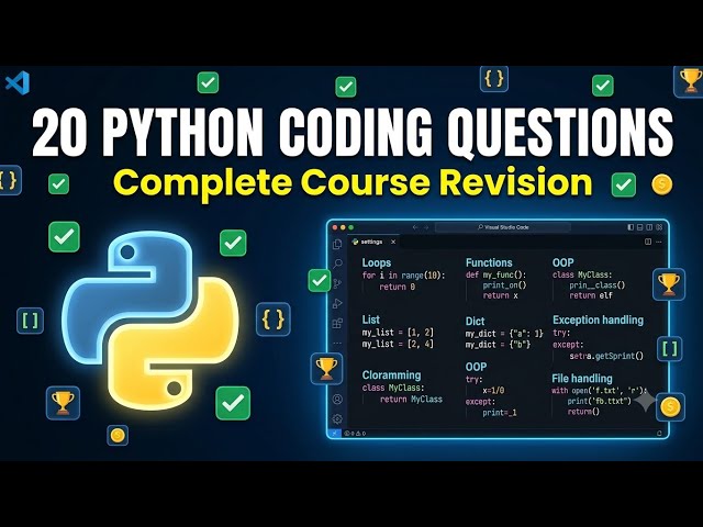 20 Python Coding Practice Questions | Complete Python Revision for Beginners