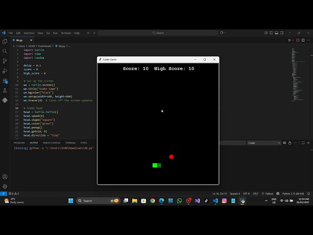 Python (Programming Language) Project 87: 'Python Snake Game' Created by Trishanth Kumar