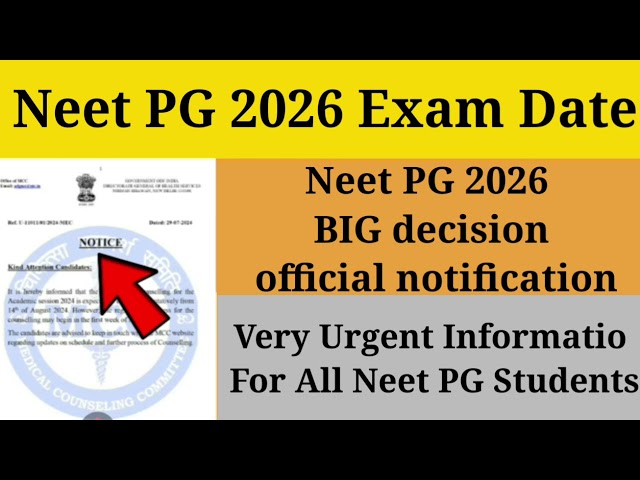 Neet PG 2026 Exam Date 🔥 official notification Breaking news| NBEMS big Decision | Neet PG Exam 2026