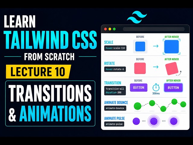 Tailwind CSS Tutorial for Beginners | Transitions, Transform & Animations ✨ | Lecture 10