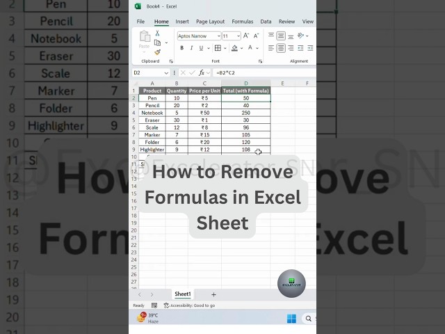 How to Remove Formulas in Excel Sheet