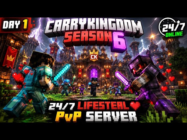 CarryKingdom Smp Season 6 Live | Minecraft 24/7 Best Java+Bedrock PvP Lifesteal Server live #live