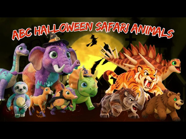 🌈🎃🦖 ABC Prehistoric Halloween Safari Animals |Inflatable Costume Nursery Rhymes🎵 | Jumpy Jungle TV