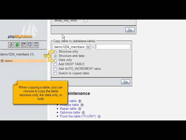 Copying a database table with phpMyAdmin (Flipper Host)