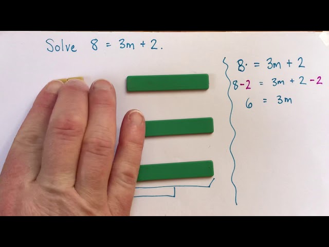 How to solve an equation with algebra tiles and written algebra (no negatives)