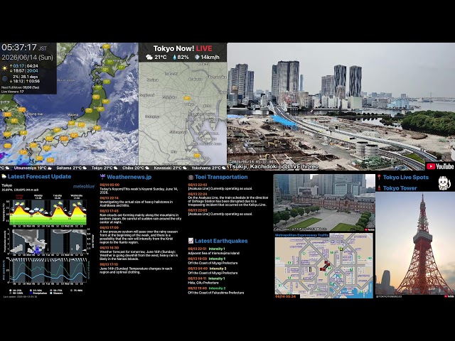 Tokyo Now! LIVE - 東京, Cams, Trains, Traffic, Weather, Earthquakes
