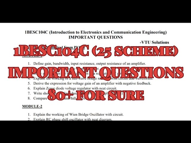 Intro. To Electronics & Comm. Eng., Important questions, 1BESC104C/204C, 25 scheme, 1st sem.