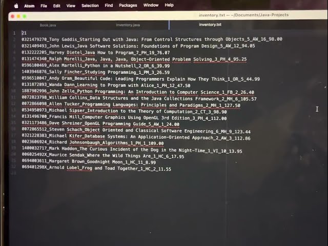 Coding Video of November 20 (Book Inventory)