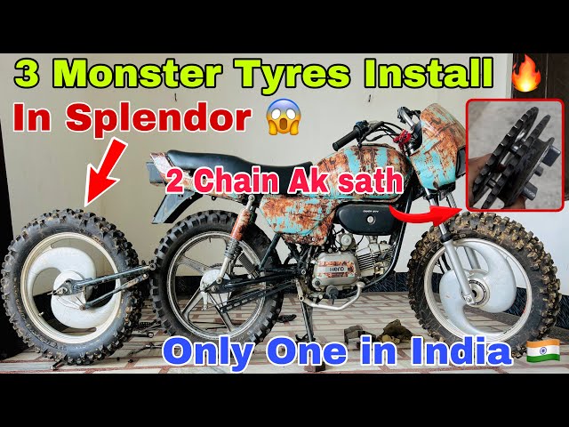 Splendor Modified 🔥|| Only One In India 🇮🇳|| 3 Monster Tyre Install In Splendor Bs6 🤷🏻