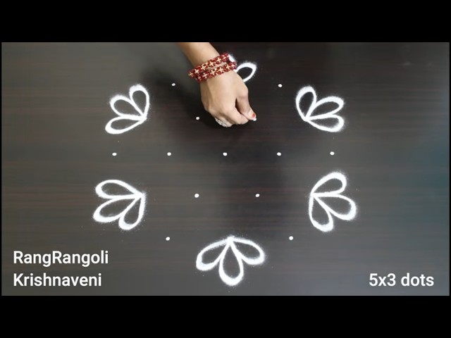 🌷Simple Rangoli Designs(5x3 dots)🌷Easy Muggulu by RangRangoli Krishnaveni