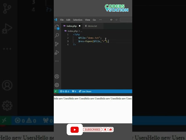 PHP File Handling - Opening & Reading #PHPFileHandling #phpbasics  #FileOpening #shorts #coding