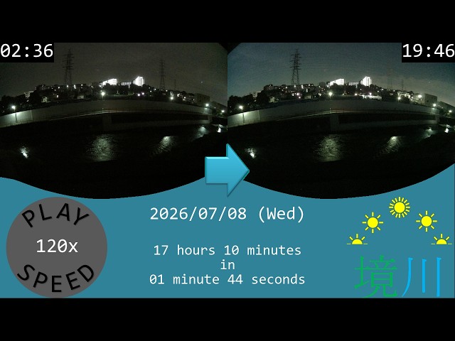 2026/07/08 Tokyo Sakai River Time Lapse / 東京境川タイムラプス(木曽東調池工事)/ Accéléré de la rivière Sakai à Tokyo