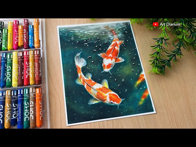 Koi Fish Underwater Oil Pastel Drawing Tutorial | Art Diarium