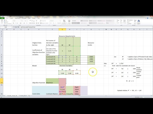 Linear Programning Model In Excel Part 1