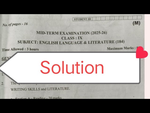 Class 9 english mid term question paper solution 2025-26 /english answer key 2025 / morning shift