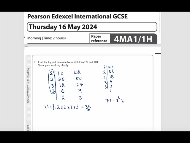 Edexcel IGCSE 4MA1/1H May/June 2024 – Q[3] | [HCF ] Explained Step by Step