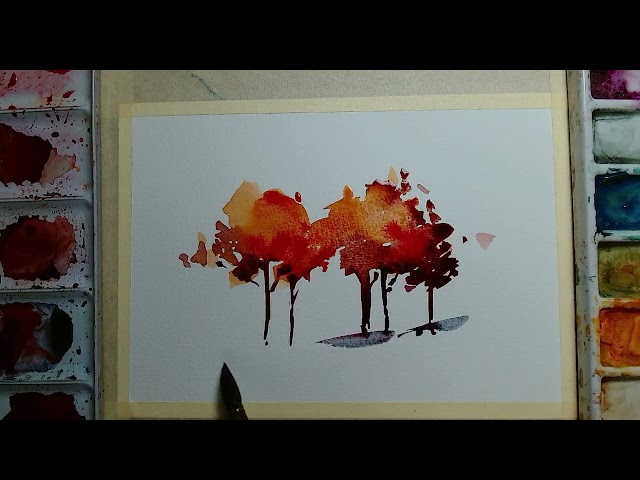Vibrant Autumn Trees in Few Colors Watercolor Tutorial
