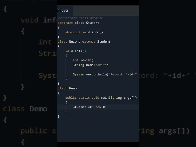 Abstract Class and Method Program in Java | Coding in java | Oops Concepts | Core Java Programs
