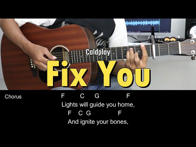 Fix You - Coldplay | EASY Guitar Tutorial with Chords / Lyrics
