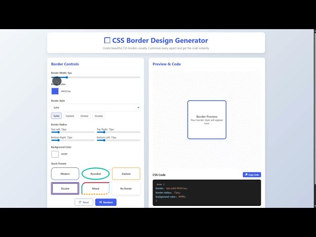 CSS Border Design Generator Using HTML, CSS and JavaScript with Source Code