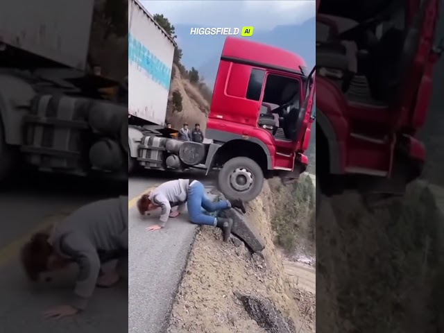 Truck driver jumps out seconds before landslide sends rig into ravine